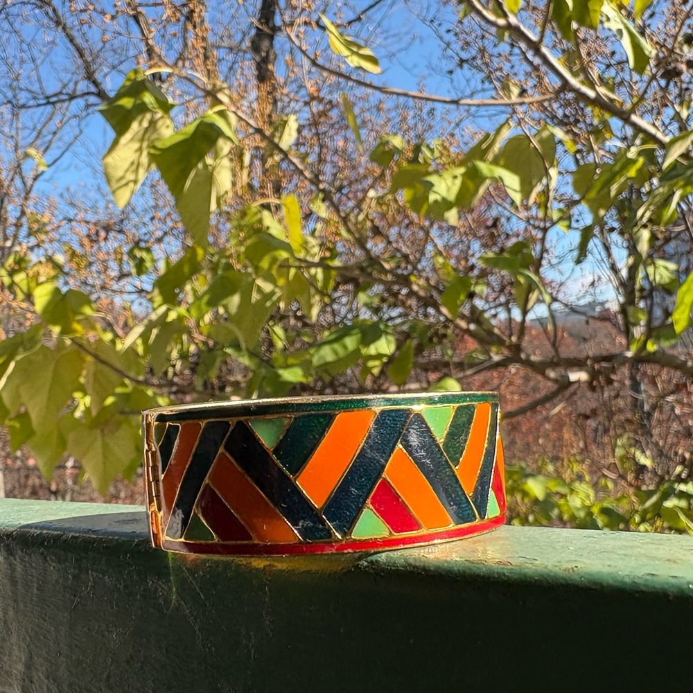 Vintage YSL Yves Saint Laurent Enamel Mosaic Hinged Cuff (c. 1970s–80s)✨ - Picture 7 of 11